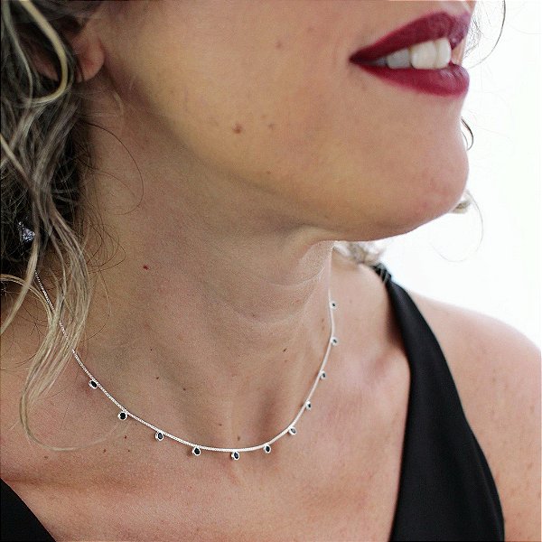 Colar Gargantilha Zircônia Preta – Prata 925