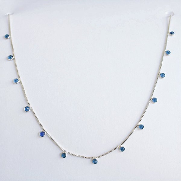 Colar Gargantilha Zircônia Azul– Prata 925