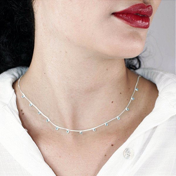 Colar Gargantilha Zircônia Celeste– Prata 925