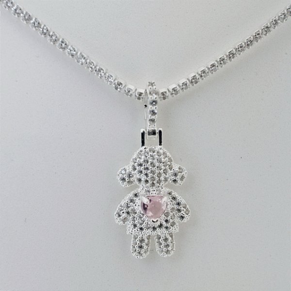 Pingente Menina Cravejado G - Prata 925