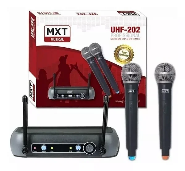 Microfone sem Fio Duplo UHF-202