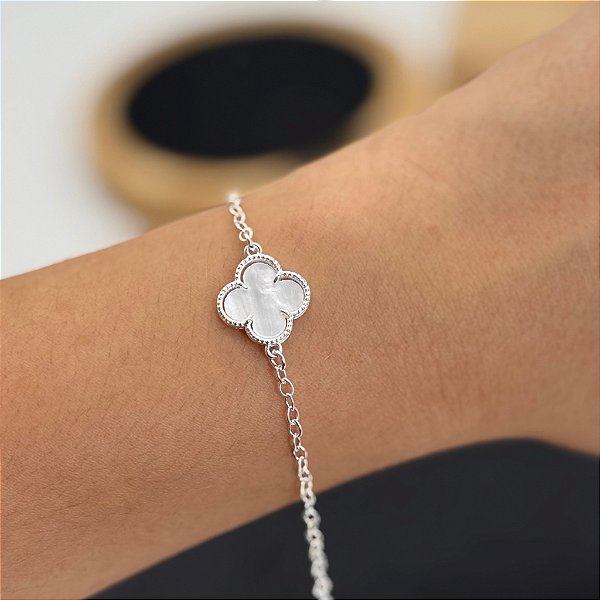 Pulseira Trevo de Quatro Folhas Van Cleef Virginia Prata Pura 925