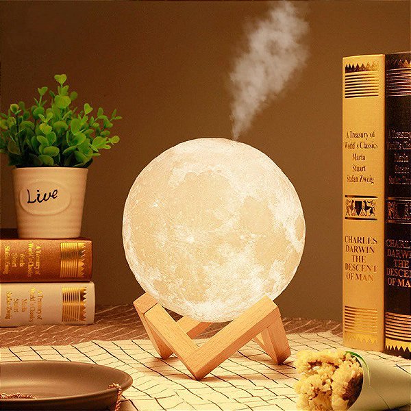 Umidificador Aromatizador Luminária Abajur Lua Cheia 3D – 880ml.