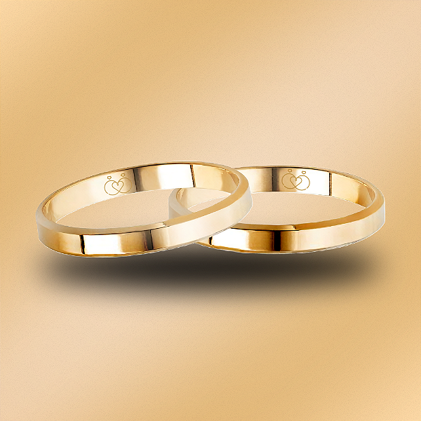 PAR DE ALIANÇAS DE CASAMENTO, OURO 18K, QUADRADA, 2,7MM