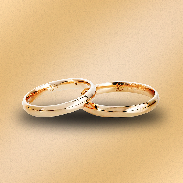 PAR DE ALIANÇAS DE CASAMENTO, OURO 18K, ANATOMICA COM FRISO CENTRAL 3MM
