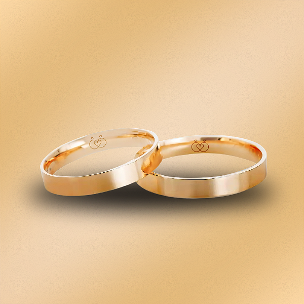 PAR DE ALIANÇAS DE CASAMENTO, OURO 18K, 3,0MM, QUADRADA