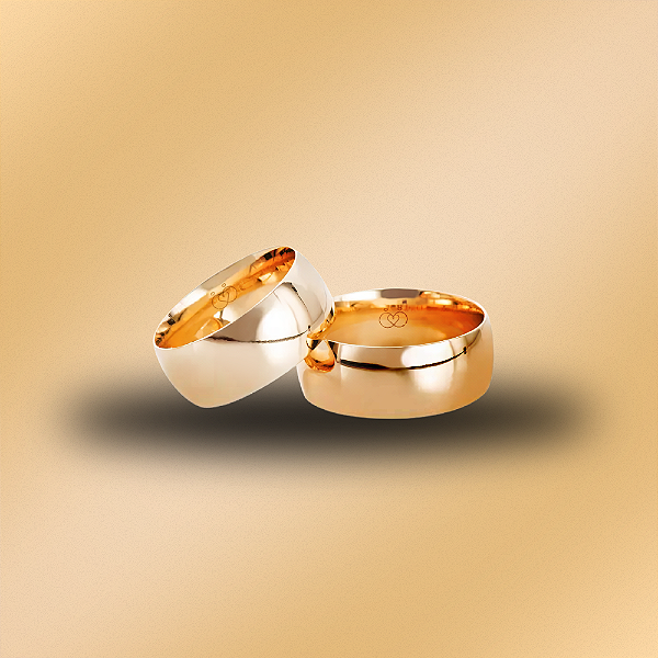 PAR DE ALIANÇAS DE CASAMENTO, OURO 18K, 8,0MM, REDONDA LARGA