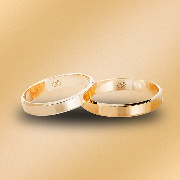 PAR DE ALIANÇAS DE CASAMENTO, OURO 18K, QUADRADA, 3,5MM