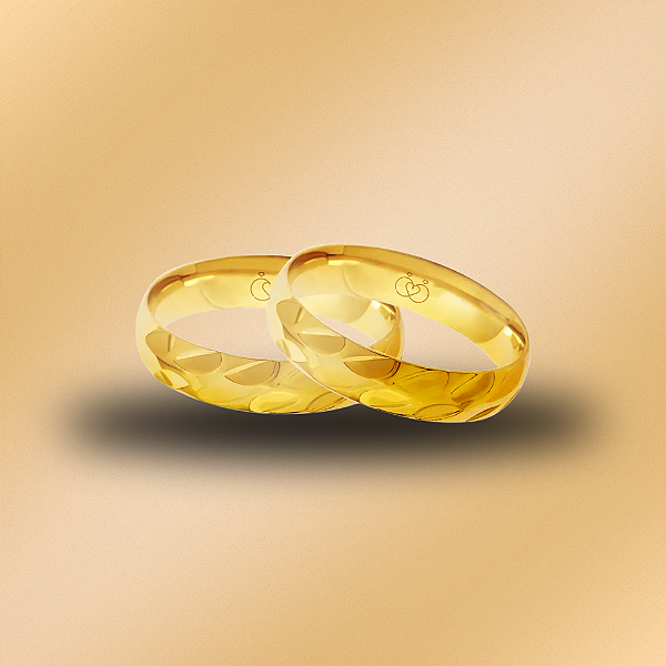 PAR DE ALIANÇAS DE CASAMENTO, OURO 18K, TEXTURIZADA, 4,5MM