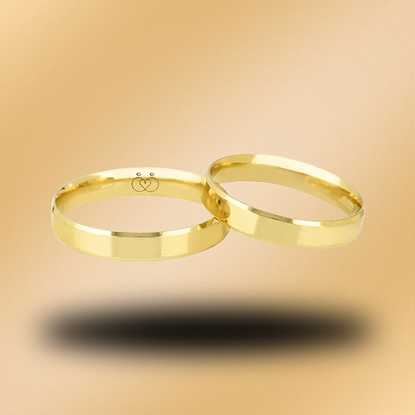 PAR DE ALIANÇAS DE CASAMENTO, OURO 18K, FRISOS LATERAIS