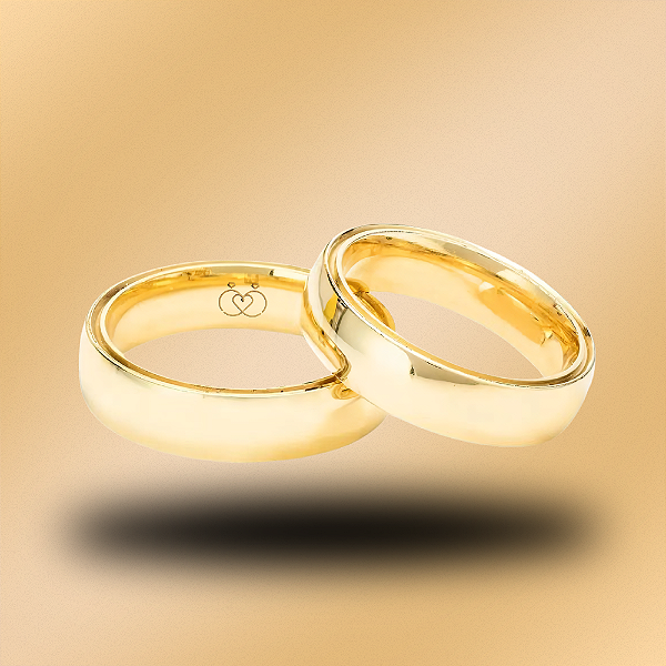 PAR DE ALIANÇAS DE CASAMENTO, OURO 18K, ANATOMICA, 6MM, COM FRISO NA BORDA INTERNA