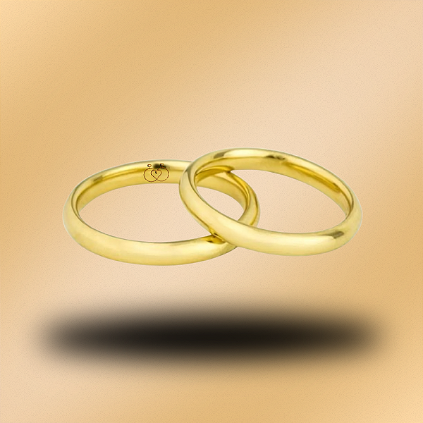 PAR DE ALIANÇAS DE CASAMENTO, OURO 18K, ANATOMICA, 3MM
