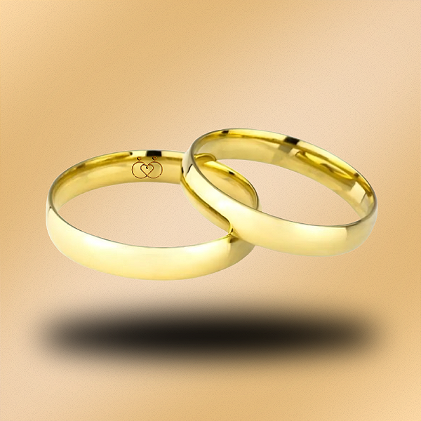 PAR DE ALIANÇAS DE CASAMENTO, OURO 18K, SEMI ANATOMICA, 3,5MM