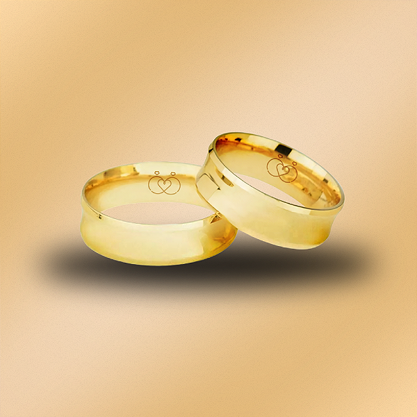 PAR DE ALIANÇAS DE CASAMENTO, OURO 18K, ANATÔMICA, CURVADA, 6,0MM