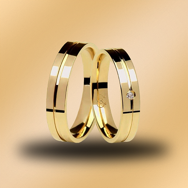 PAR DE ALIANÇAS DE CASAMENTO, OURO 18K, 3.6mm , COM diamante