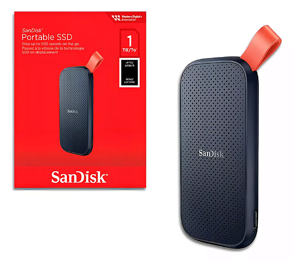SSD Externo Portátil 1TB Interface USB 3.2 SanDisk SDSSDE30-1T00 Velocidade de Leitura Até 800MB/s Preto