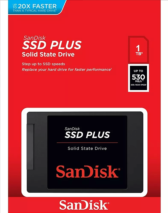 SSD 1TB Sata 3.0 6 GB/s Interno SanDisk Plus SDSSDA-1T00-G27 2,5 Polegadas Velocidade de Leitura Até 535 MB/s e Gravação Até 350 MB/s Preto