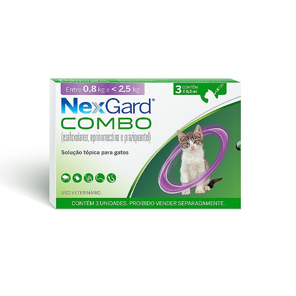 NEXGARD COMBO GATO 3 PIPETAS 0,800 A 2,5KG