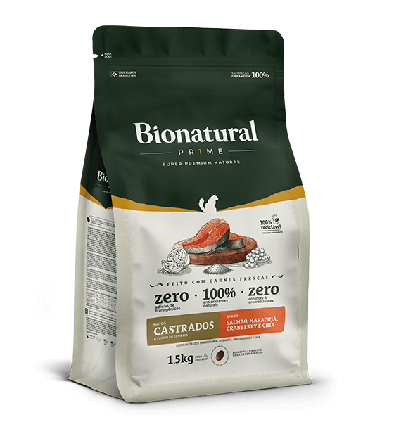 BIONATURAL GATO CASTRADO SALMÃO 7,5KG