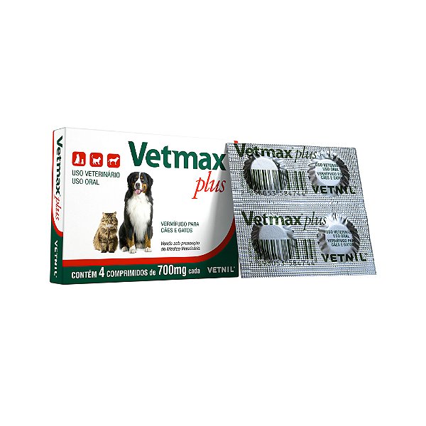 VETMAX VERMIFUGO CÃES E GATOS 4 COMPRIMIDOS
