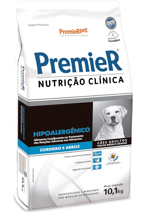 PREMIER NUTRIÇÃO CLINICA CAES CORDEIRO E ARROZ RAÇAS MEDIA 10KG