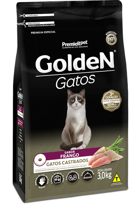 GOLDEN GATOS ADULTO CASTRADO FRANGO 3KG