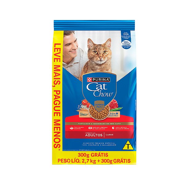 CAT CHOW ADULTOS CARNE 2,7KG + 300G GRATIS
