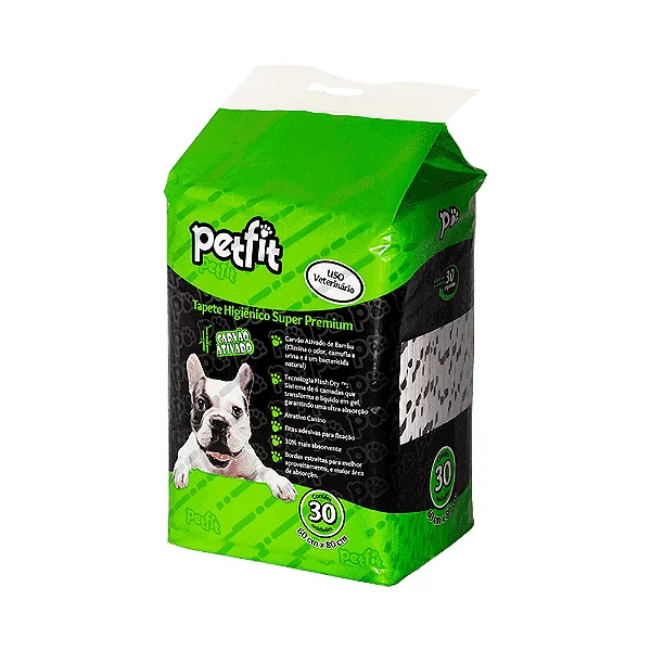 TAPETE HIGIENICO PET FIT CARVÃO ATIVADO 80X60 30 UND