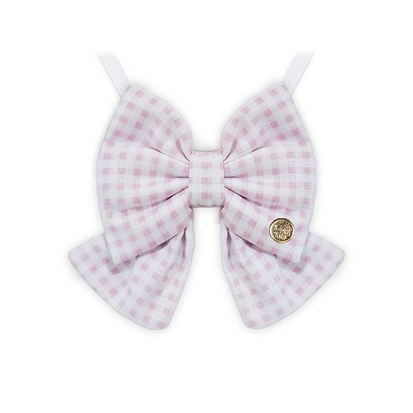 Borboleta Clássica Fêmea Xadrez Rosa 1UN (Alt 6,5cm Larg 8,5cm Pescoço 20 a 50cm)