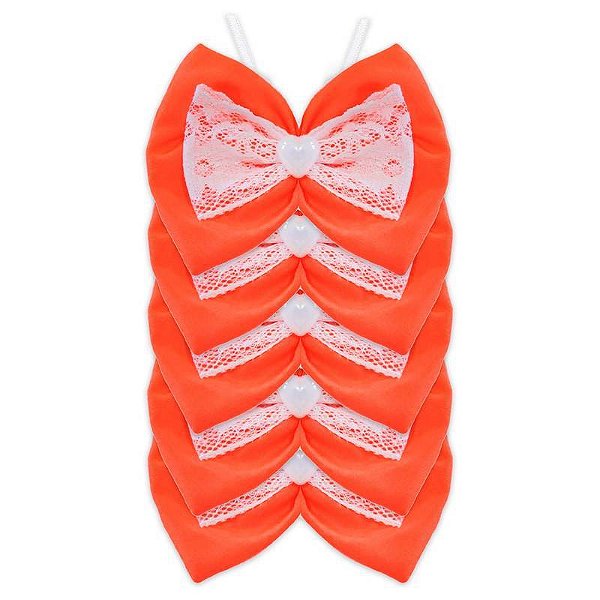 Borboleta Básica Tecido Fêmea Laranja Neon 5UN (Alt 6,5cm Larg 8,5cm Pescoço 20 a 50cm)