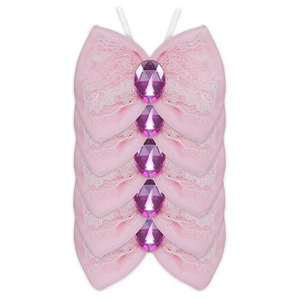 Borboleta Básica Tecido Fêmea Rosa Bebe 5UN (Alt 6,5cm Larg 8,5cm Pescoço 20 a 50cm)