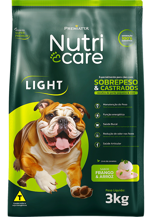 NUTRICARE LIGHT E CASTRADO CAES PEQUENO E MINI 3K