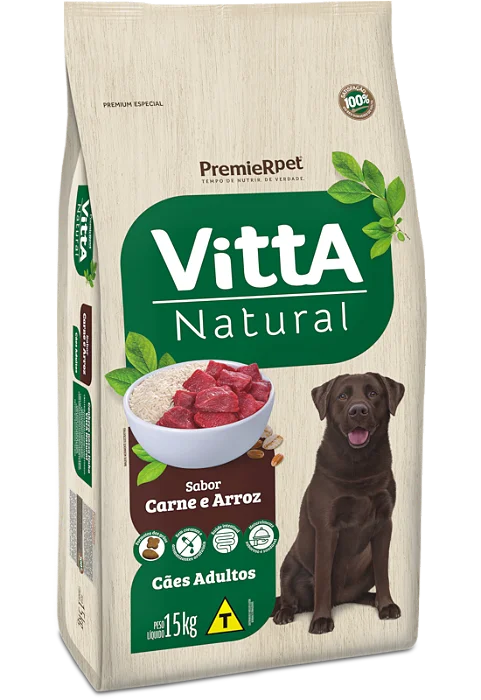 VITTA  NATURAL CÃES ADULTO CARNE E ARROZ 15KG