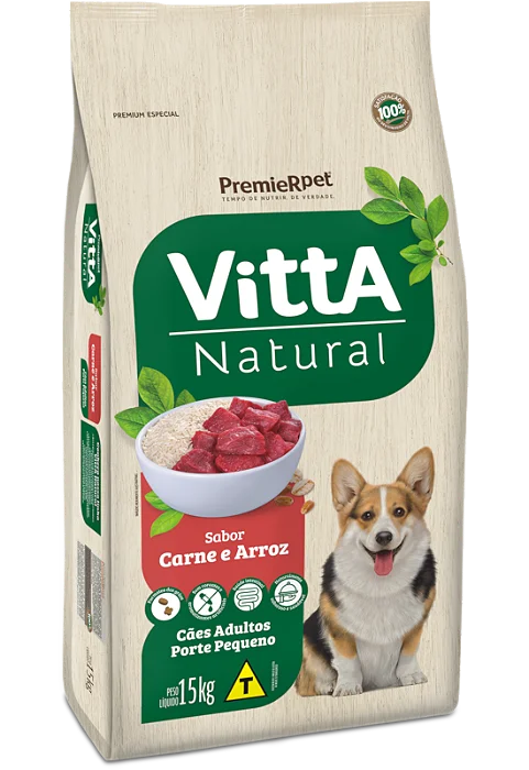 VITTA NATURAL CÃES ADULTO RAÇAS PEQUENAS CARNE E ARROZ 15KG