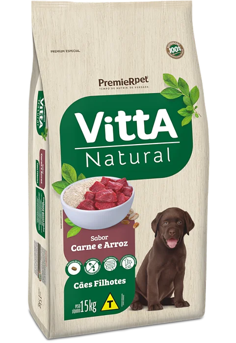 VITTA NATURAL CAES FILHOTES CARNE E AROOZ 15KG