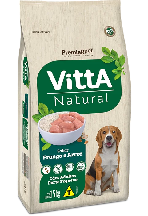 VITTA NATURAL CÃES ADULTO RAÇAS PEQUENAS FRANGO E ARROZ 15KG