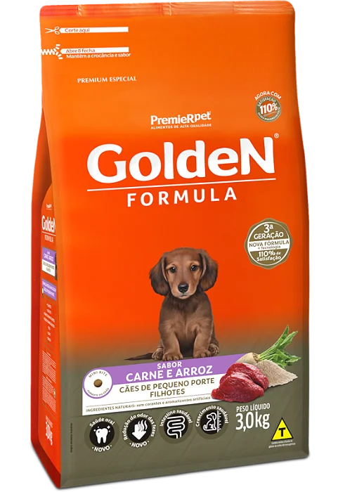 GOLDEN FORMULA CÃES FILHOTES PEQUENO PORTE CARNE E ARROZ 10KG