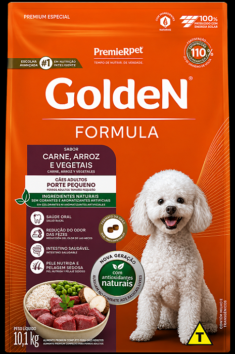 Golden Cães Adulto Carne Arroz e Vegetais Porte Pequeno 15kg