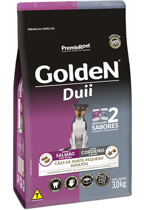 GOLDEN DUII CAES ADULTO PORTE PEQUENO SALMÃO E CORDEIRO 3KG