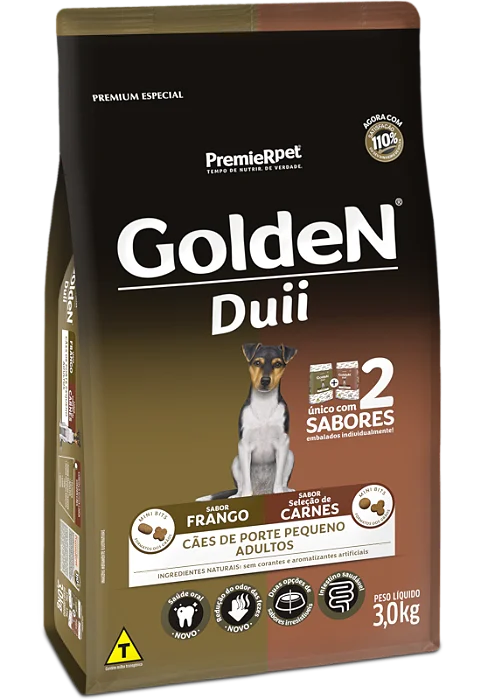 GOLDEN DUII CAES ADULTO PORTE PEQUENO FRANGO E SELEÇÃO DE CARNES 3KG