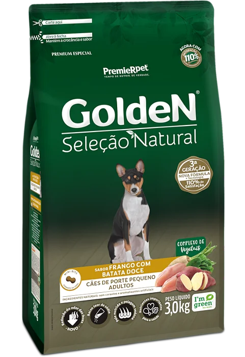 GOLDEN SELEÇÃO NATURAL CÃES ADULTOS PORTE PEQUENO FRANGO E BATATA DOCE 10,1KG