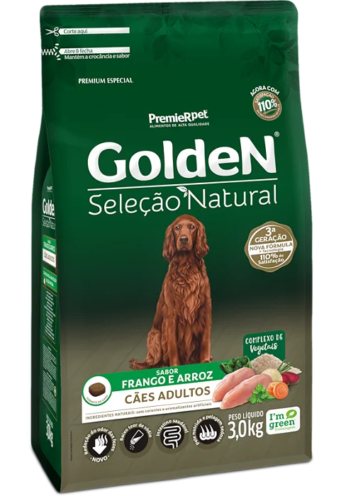 GOLDEN SELEÇÃO NATURAL CÃES ADULTO FRANGO E ARROZ 12KG