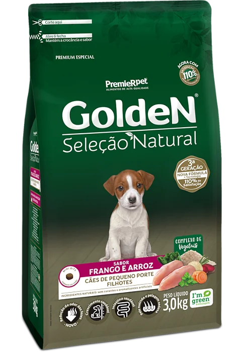 GOLDEN SELEÇÃO NATURAL CAES FILHOTES PORTE PEQUENO FRANGO E ARROZ 10,1KG