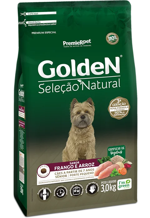 GOLDEN SELEÇÃO NATURAL CAES SENIOR PORTE PEQUENO FRANGO E ARROZ 10,1KG
