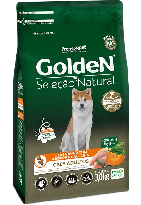 GOLDEN SELEÇÃO NATURAL CAES ADULTO FRANGO E ABOBORA E ALECRIM 12KG