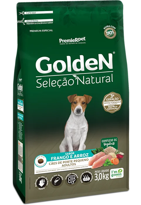 GOLDEN SELEÇÃO NATURAL CÃES ADULTO PORTE PEQUENO FRANGO E ARROZ 10,1KG