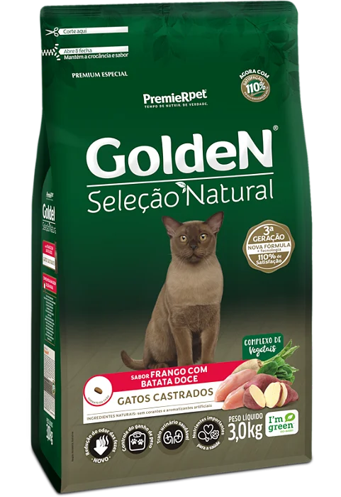 GOLDEN SELEÇÃO NATURAL GATOS CASTRADO FRANGO E BATATA DOCE 10KG