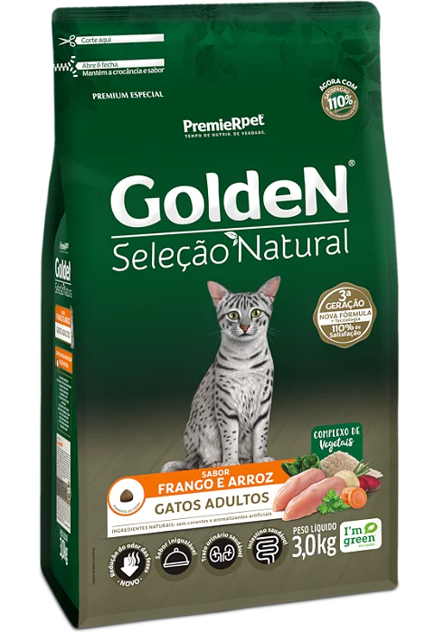 GOLDEN SELEÇAO NATURAL GATOS ADULTO FRANGO E ARROZ 10KG