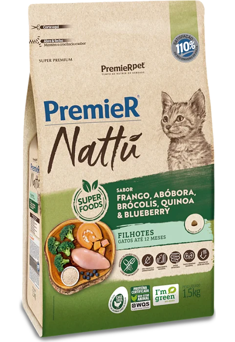 PREMIER NATTU GATOS FILHOTES FRANGO ABOBORA BROCOLIS 1,5KG