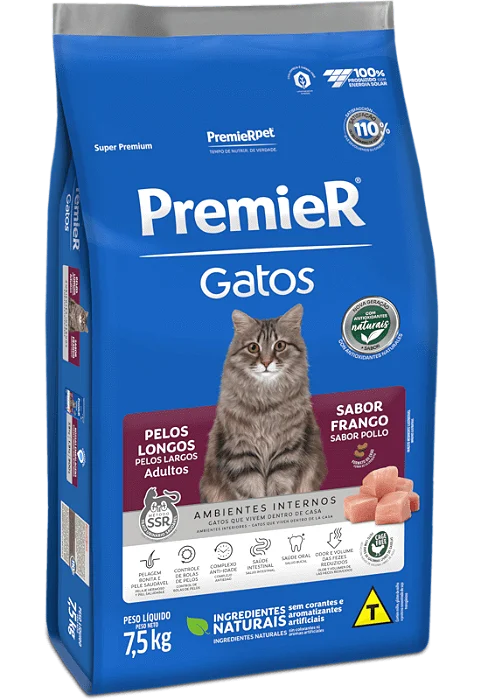 PREMIER GATOS PELOS LONGOS FRANGO 1,5KG